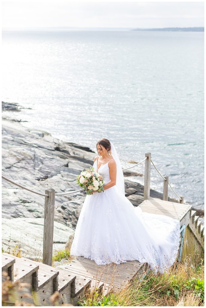 Bridal portrait at the lighthouse at Castle Hill Inn venue in Rhode Island