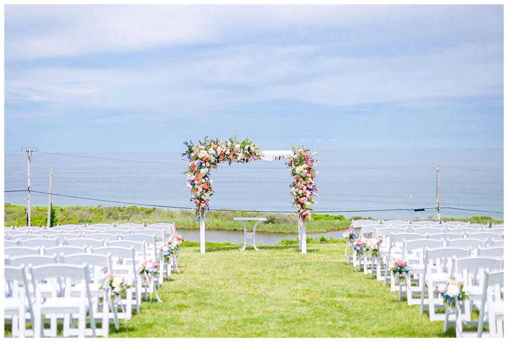 colorful chuppah at outdoor wedding ceremony on Block Island