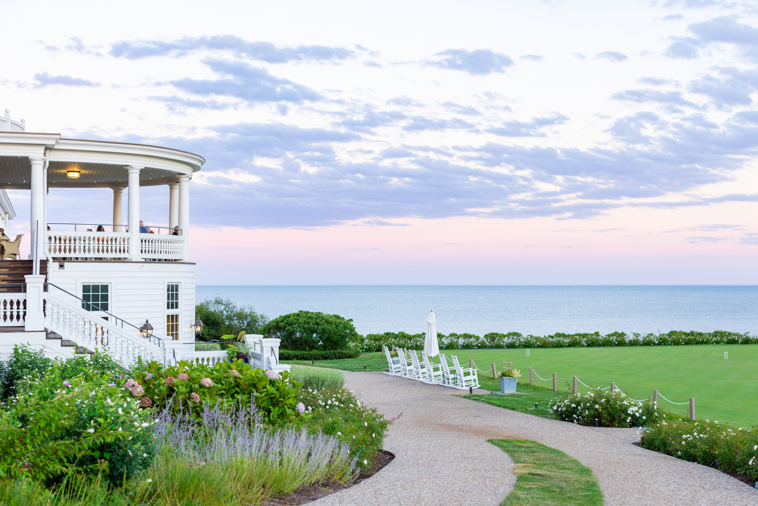 Sunset at Ocean House wedding venue in Watch Hill